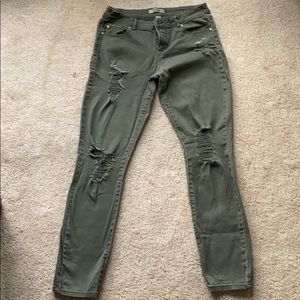 Olive Green/Grey Ripped Jeans